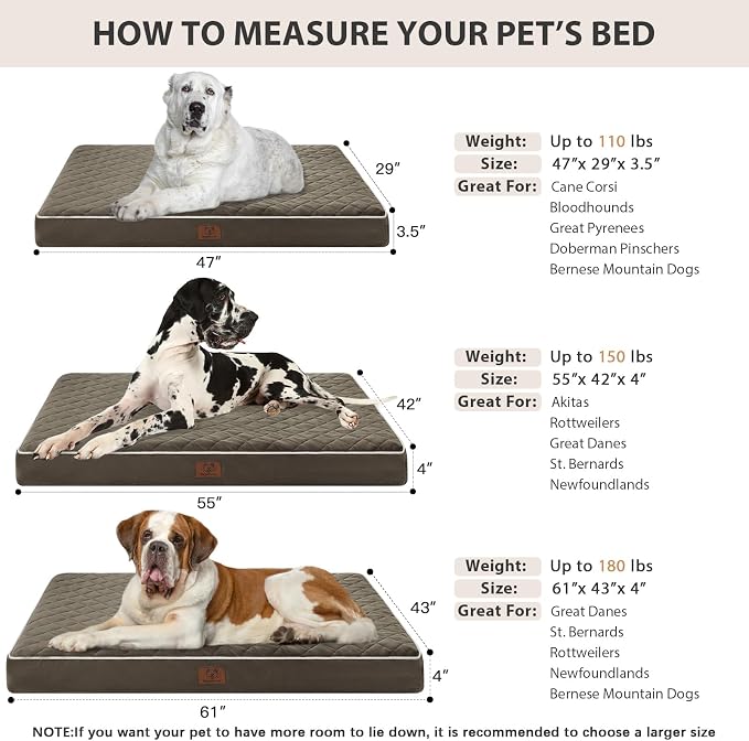 WNPETHOME Orthopedic Giant Human Dog Beds for Adult & Dog Cozy Sleep | Human Washable Waterproof Dogs Bed with Removable Cover, Multi-Needle Quilting Dogs Crate Bed for Relax,DarkGreen 61x43Inch