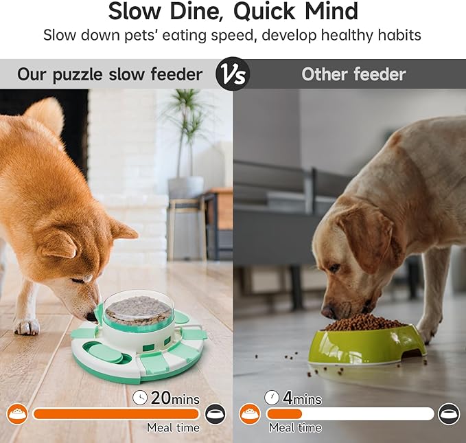 Potaroma Dog Puzzle Toy 2 Levels, Slow Feeder, Pup Food Treat Feeding Dispenser for IQ Training and Entertainment for All Breeds (Green White) | Pup Food Treat Feeding Dispenser for IQ Training and Entertainment for All Breeds (Green White)