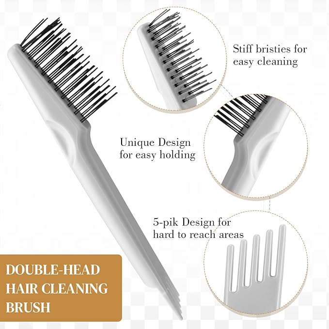 Boao 2 Pack Hair Brush Cleaning Tool,2-in-1 Comb Rake and Brush Cleaner for Removing Hair,Dust and Buildup,Mini Hairbrush Accessory for Home&salon(Gray, Wood Color,Polished Wooden Handle Rake)