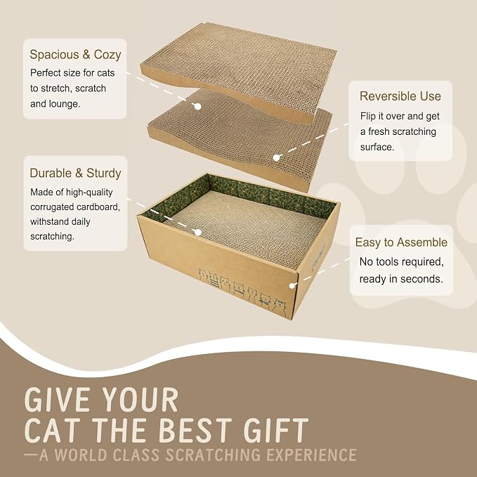 Comoney Cat Scratcher 5 Pack, Reversible Corrugated Cardboard Cat Scratch Pads for Indoor Cats, Cat Scratching Boards to Protect Furniture, Cats