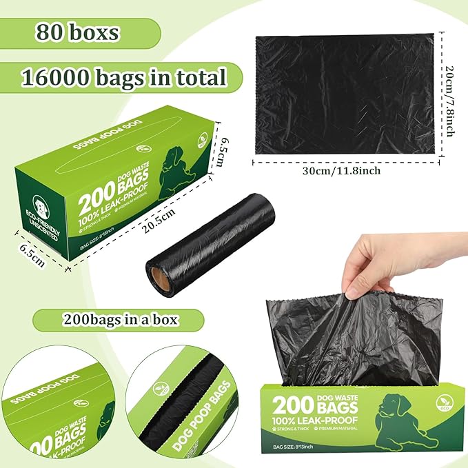 Sherr 80 Rolls of Dog Poop Waste Bags (200 Per Roll) Thick Pet Trash Bag Leak Proof Dog Cleanup for Poop Plastic Pet Waste Station Carrier for Home Park Outdoor Walking Doggie Cat Supplies