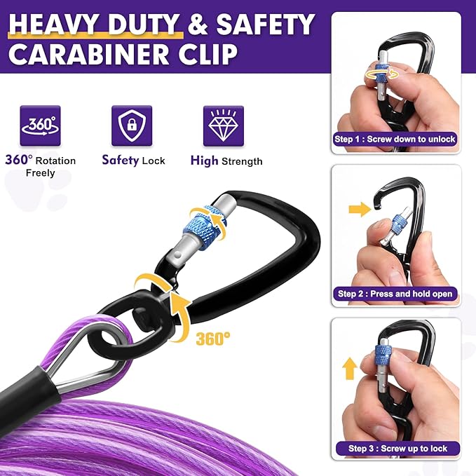 Snagle Paw Heavy Duty Long Dog Leads for Yard 120FT-1000LBS Break Strength,Dog Tie Out Cable with Swivel Lockable Hook & Spring,Chew Proof Dog Chain for Outside,Dog Run Cable for Medium Large Dogs