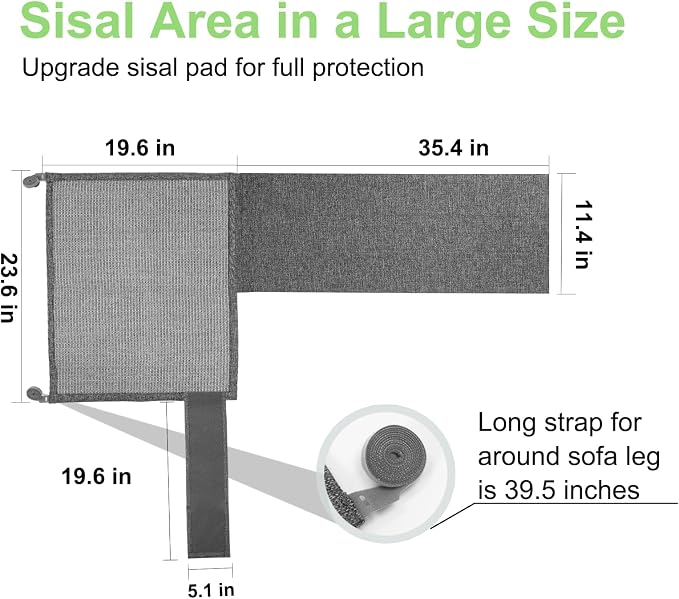 Cat Scratch Couch Protector,23.6" L*19.7" W Scratching Furniture Protector Pad,Cat Scratch Sofa Arm Sheild with Grey Natural Sisal for Protecting Couch Sofa Chair Furniture (Grey/Right Hand)