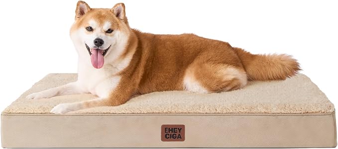 EHEYCIGA Orthopedic Dog Bed Large with Removable Washable Cover, 36IN Khaki | Egg Crate Foam Support, Durable Oxford fabric, Non-Slip Bottom, Machine Washable, Soft Waterproof Plush Pet Bed Mat For Crate
