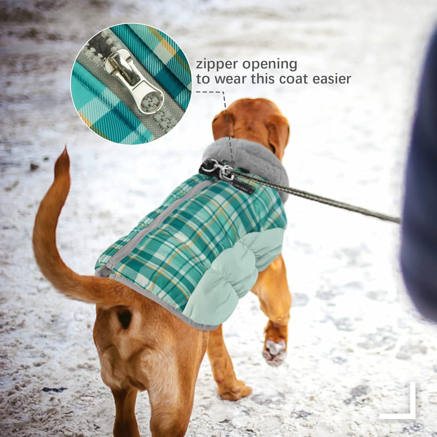 FUAMEY Dog Coat for Medium Dogs,Waterproof Dog Winter Jacket with Harness Built in Puppy Cold Weather Coats Reflective Pet Vest with Zipper Warm Fleece Dogs Snowsuit Windproof Green Plaid M