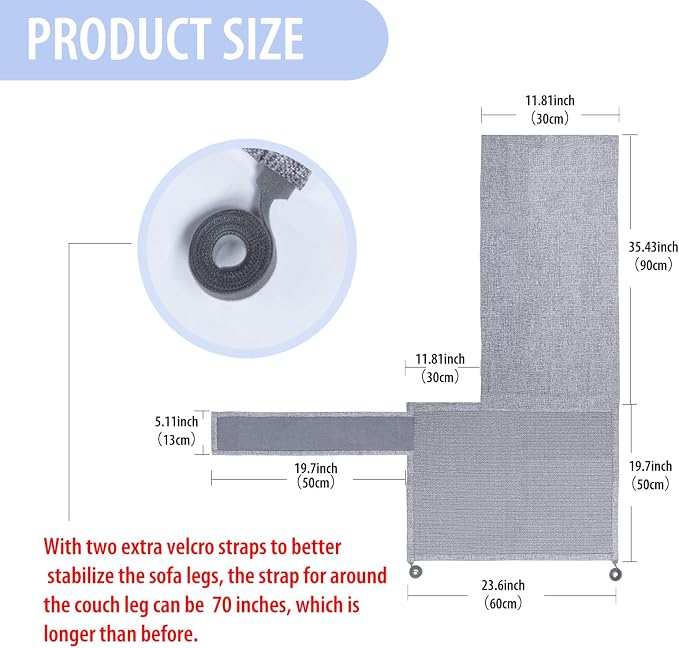 Cat Scratch Couch Protector with Natural Sisal for Protecting Couch Sofa Chair Furniture 23.6" L*19.7" W(Smoke Gray, Left Hand)