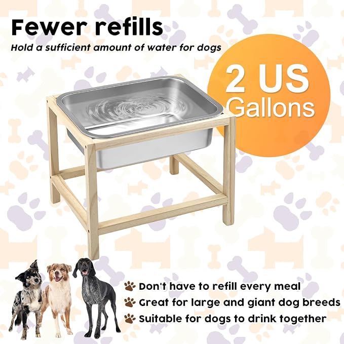 2 Gallons Elevated Dog Water Bowl, Raised Dog Feeding Station, Durable Stainless Steel Bowl with Stand for Large Breeds, Indoor/Outdoor Use, Neck & Joint Strain Relief