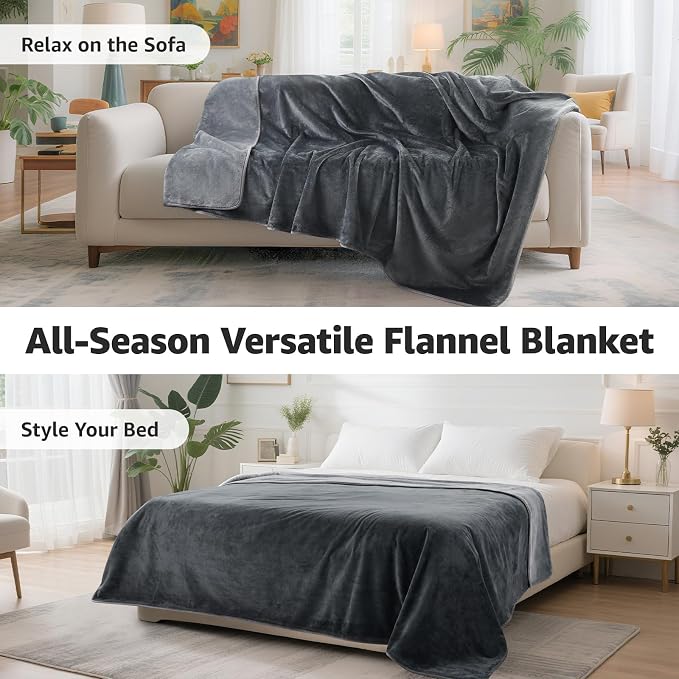 LOOBANI Waterproof Blanket for Bed, Soft Flannel Twin Bed Blanket 60" x 80" | Dog Pet Blankets for Large Dogs, Reversible Spill-Proof Throw for Couch Cover, Movie Time, Camping, Travel, Noise Free, Grey