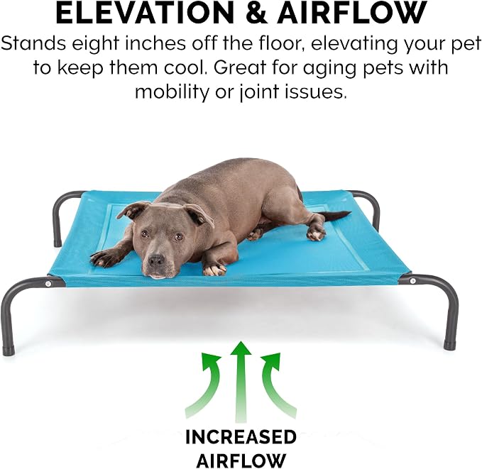 FurHaven Elevated Pet Cots - Cooling & Breathable Nylon Mesh Hammock for Large Dogs/Easy-to-Assemble / / Durable and Reinforced/Perfect for Rest & Relaxation Outdoors - Capri Blue, Large