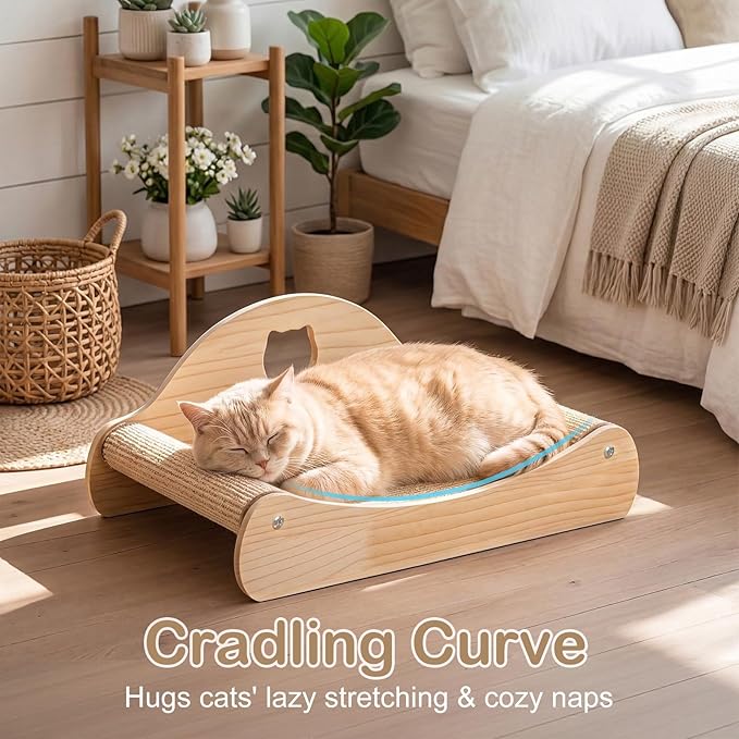 100% Sisal Large Cat Scratcher Bed, Comfy Chaise Lounge for Cats | Rest/Scratch/Play, Protects Furniture, Durable, Horizontal, No-Mess