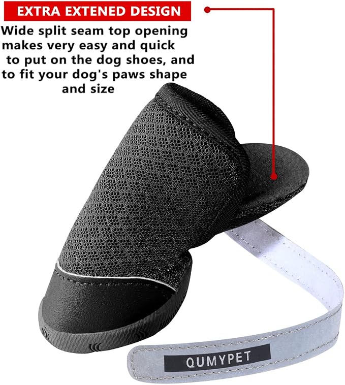 QUMY 4PCS Dog Shoes for Small Dogs, Hot Pavement Summer Puppy Dog Boots & Paw Protectors with Soft Anti-Slip Rubber Sole, Mesh Breathable Dog Booties for Hardfloors, Walking Running Black Size 3