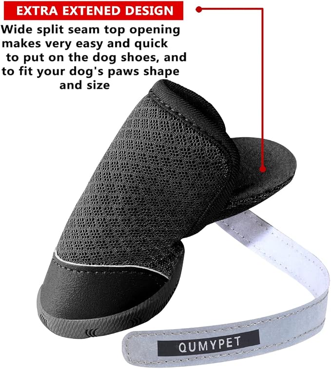 QUMY 4PCS Dog Shoes for Small Dogs, Hot Pavement Summer Puppy Dog Boots & Paw Protectors with Soft Anti-Slip Rubber Sole, Mesh Breathable Dog Booties for Hardfloors, Walking Running Black Size 2