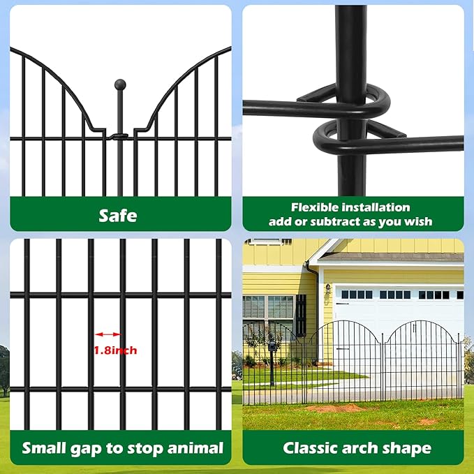 Blingluck Decorative Metal Garden Fence with Gate Lock 5 Panels, 32in (H) x 11.8ft (L) No Dig Dog Fence Outdoor for Yard, Temporary Rustproof Metal Wire Rabbit Dog Garden Border Fencing for Patio