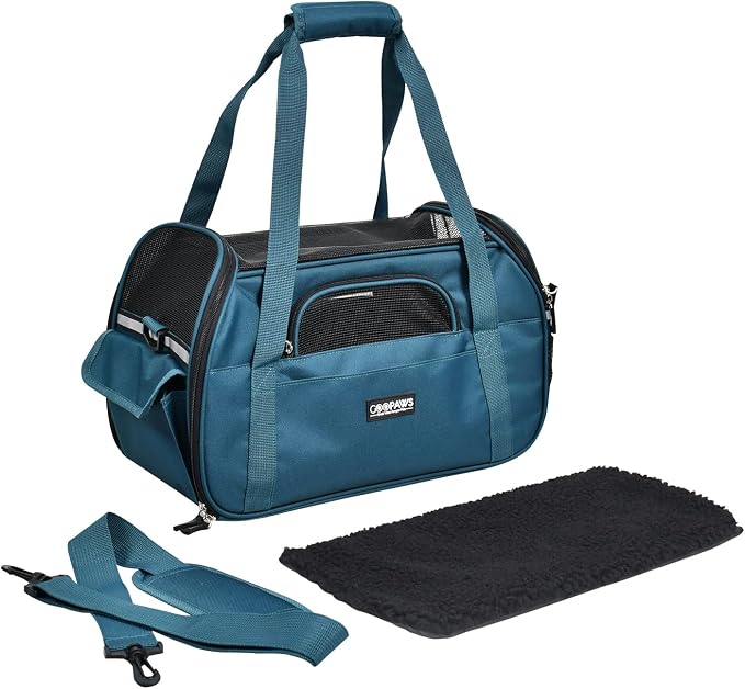 JESPET Soft-Sided Kennel Pet Carrier for Small Dogs, Cats, Puppy, Airline Approved Cat Carriers Dog Carrier Collapsible, Travel Handbag & Car Seat (Teal Blue, 19" L x 10" W x 13" H)