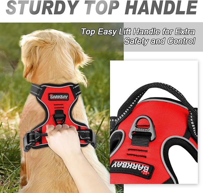 BARKBAY Dog Harness No Pull for Large Dogs Front Back Clips,Dog Vest | Soft Padded No Choke With Handle,Easy On&Off,Adjustable Reflective For Walking Training Running(Red,L)