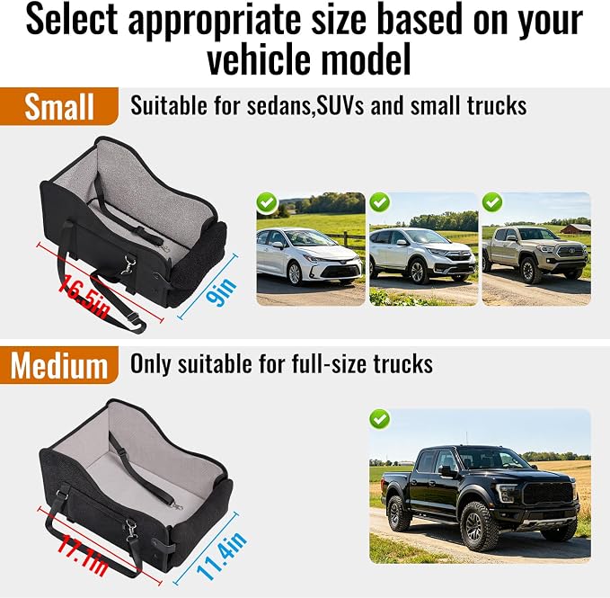 MAXFUT Center Console Dog Car Seat for Small Dogs,for Car/SUV/Small Truck | Equipped with Soft Pillow,Double Fixation,Pet Booster with Safety Belt,Puppy Car Seat for Small Dogs 0-11 lbs