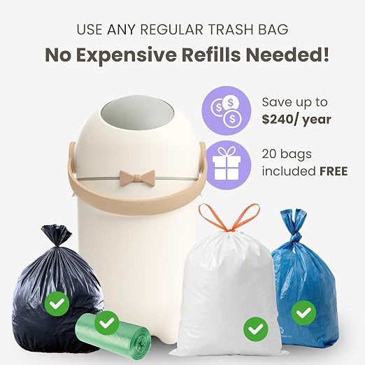 iTouchless 4 Gal Nursery Bin | Odor-Locking Diaper Pail Bin | Boho Ivory | Rotating Ball Seal Traps Smells | Soft Neutral Accent Color | Fits Any Standard Trash Bag | Flip-Up Handle Opens One-Handed