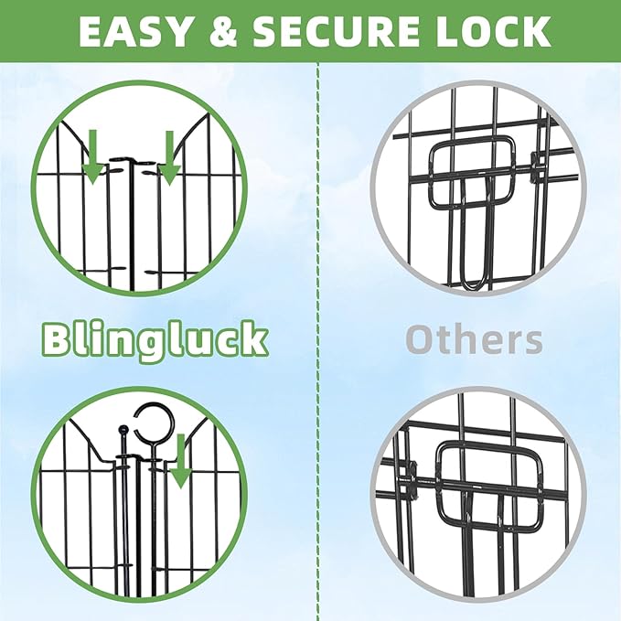 5 Panels Decorative Garden Fencing with Gate for Yard, 40in (H) x 11.8ft (L) No Dig Animal Barrier Fence, Rustproof Metal Wire Outdoor Dog Fences Panel Border with Temporary Ground Stakes