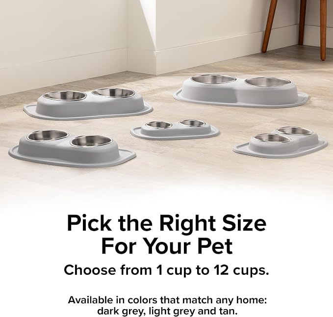 WeatherTech Double Low Pet Feeding System - Compact and Portable Dog/Cat Food and Water Station - 16 oz (2 Cups) Tan (DL1602TN)