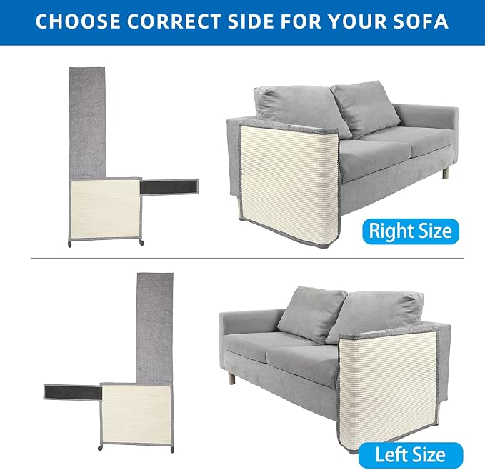 Cat Scratch Couch Protector with Natural Sisal for Protecting Couch Sofa Chair Furniture,Couch Corner Cat Ccratcher 23.6" L*19.7" W(Light Grey/Left Hand)