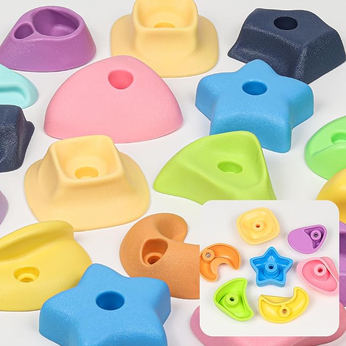 TOPNEW Climbing Holds for Kids, Rock Wall Holds with Hardware - Climbing Rocks for Indoor Outdoor Playground Climbing Wall (24 Pcs)
