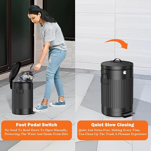 Dog Poop Trash Can Outside - 12L/3.1Gal Metal Outdoor Trash Can with Lid | Outdoor Dog Poop Trash Can with 40 Bags and Removable Inner Bin, Dog Waste Container with Lid Soft Close, Round Black