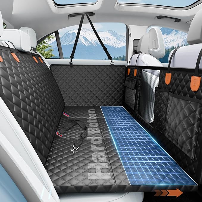Dog Car Seat Cover for Back Seat,Hard Bottom Hammock Hold 400lbs For Cars | Hold 400lbs,Waterproof,Anti-Scratching,Safety Non-Slip,600D Oxford,Mesh Window,Storage Pocket,for Cars/SUV/ Sedans/MPV