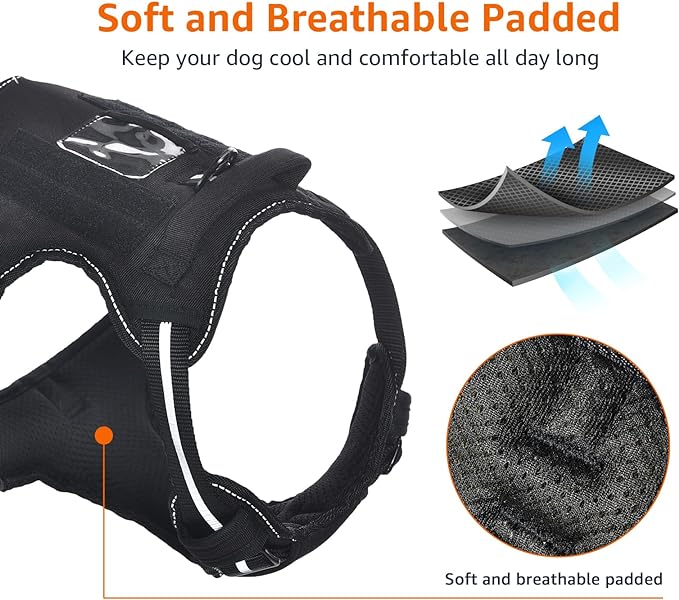 Amazon Basics No-Pull Dog Harness, Adjustable Front Clip, Tactical Vest, Escape Proof, Large, Black