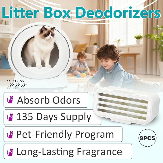 9 Pcs Deodorizer Compatible with PetSafe ScoopFree & HHOLOVE Cat Litter Box | Natural Essential Oil Formula, Gentle Cat Friendly Scent, Powerful Long Lasting Odor Control, Non Irritating Fragrance