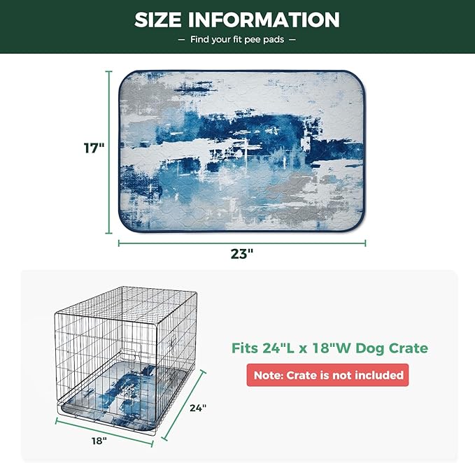 FXW Washable Pee Pads for Dogs, Puppy Pads with Super Absorbent, Specifically Designed for 24inch Cages, 17" x 23" Rectangle, Tie-Dye Blue, 2 Packs