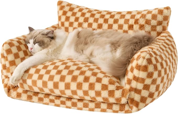 Hollypet Cat Bed Small Dog Orthopedic Couch Beds for Pets up to 20 lbs | Fluffy Multifunctional Double-Layer Warming Kitten Pet Couch Orthopedic Beds with Machine Washable Cover and Non-Slip Bottom