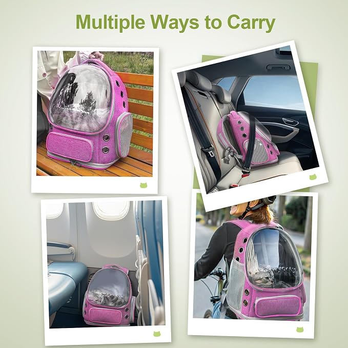 Cawypety Expandable Cat Backpack,Cat Bubble Backpack Carrier for Carrying Cats, Pets and Small Dogs,Airline-Approved,Designed for Travel, Hiking, Walking,Car （Pink