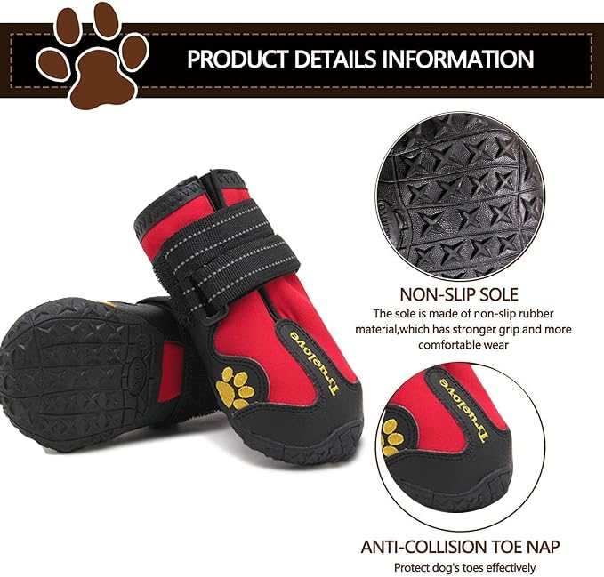 Expawlorer Anti-Slip Dog Shoes - Winter Booties with Reflective Strap, Waterproof Rain Boots for Large Dogs, Paw Protectors for Cold/Hot Pavement, Snow Shoes for Outdoor