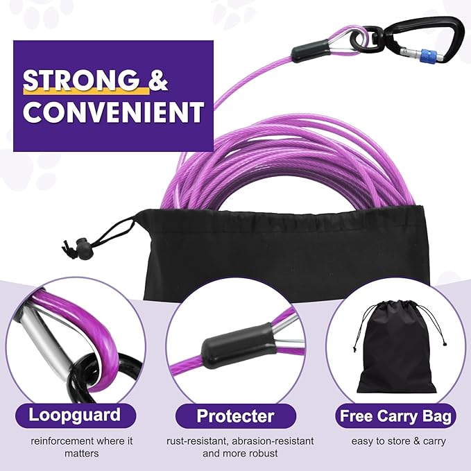 Snagle Paw Dog Tie Out Cable 30FT-1000LBS Break Strength,Heavy Duty Dog Leads for Yard with Shock Absorbing Spring & Swivel Hook,Long Leash Cable for Outdoor Tethering,Dog Line for Small Large Dogs