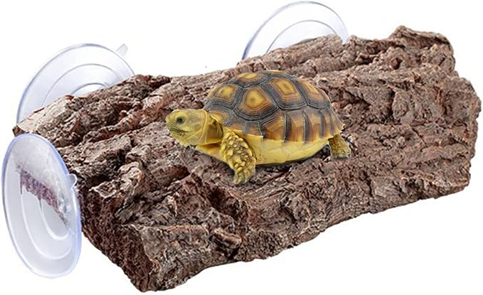 BigTron Turtle Floating Basking Platform - Artificial Bark Decor, Ideal for Aquariums, Terrace Fish Tanks, 3 pcs Suction Cups Included for Easy Installation Resting Terrace for Terrapins (Brown)