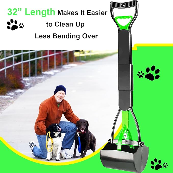 ienjoyed Pooper Scooper, Large Pooper Scooper for Dogs Heavy Duty, Dog Pooper Scooper with Long Handle & High Strength Durable Spring, Foldable Dog Poop Pick Up (32-inch) (32-inch(Green))