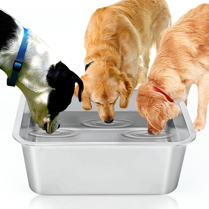 BWOGUE 4 Gallons Extra Large Dog Water Bowl for Large Dogs, Stainless Steel | Stainless Steel Dog Bowl, 1 Pack Large Water Bowl for Dogs, Wide Deep Bowl, Rectangular Shape, Easy to Clean, Outdoor Use