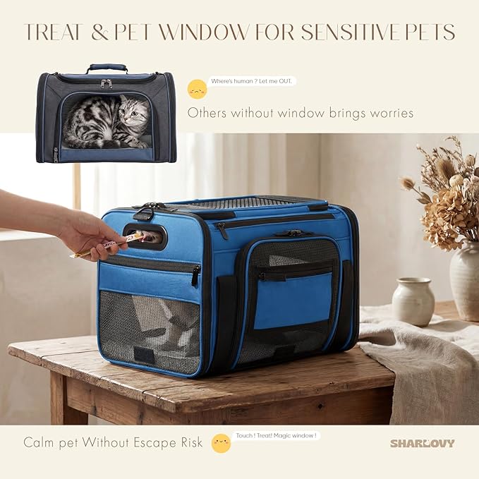 Top-Expandable Pet Carrier with Treat & Pet Window,18x13x9.5 Inch Southwest Frontier Airline Approved,Soft-Sided Dog Carrier for Small Dogs and Cats,Travel Cat Carrier with Locking Safety Zippers