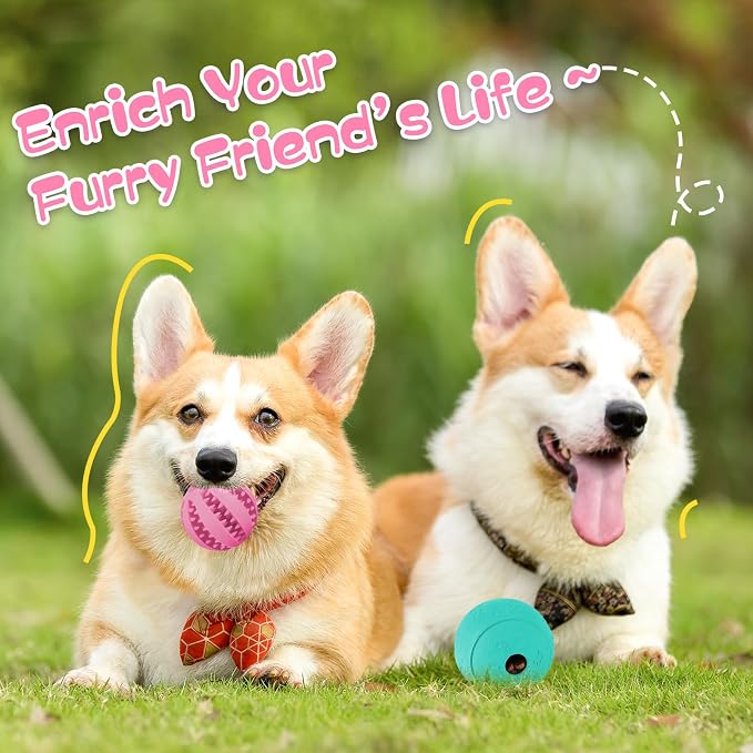 HIPPIH Dog Puzzle Toy 2 Pack, Interactive Dog Toys for Treat Dispensing, Durable Puppy Toys for Teething, Dog Treat Ball for Teeth/Slow Feeder/IQ Training/Playing, Pink-2.75‘’, Green-3.14‘’