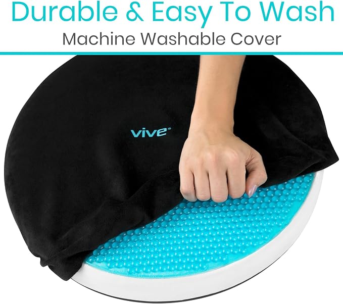 Vive Swivel Car Seat Cushion for Handicapped & Elderly Assistance - 360 Large Round Rotating Chair Pad with Memory Foam (Black)