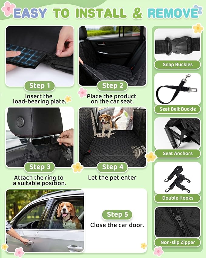 Dog Car Seat Cover, 600D Heavy Dute Car Seat Cover for Dogs Pets,100% Waterproof Anti-Scratch Nonslip Dog Hammock for Cars, Seat Covers Protector with SeatBelt for Sedan SUV Truck XLPRO Hard Black