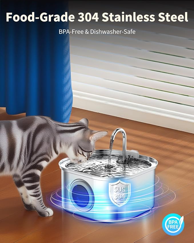 Lawfery Cat Water Fountain Stainless Steel, 108oz/3.2L Automatic Cat Drinking Fountain, Pet Water Dispenser with Quiet Pump, Suitable for Cats, Dogs and Multi-pet households