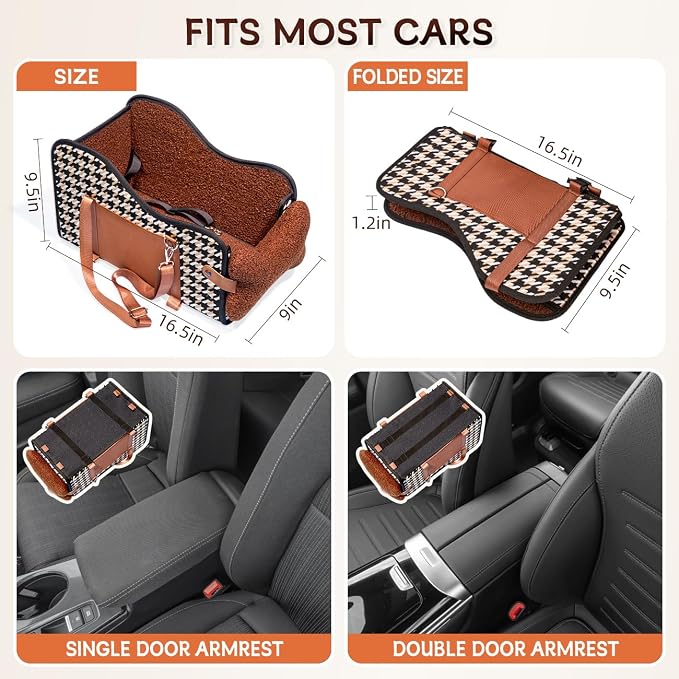 TKYZ Center Console Dog Car Seat for Small Dogs,for Car/SUV/Small Truck | Soft Pillow,Double fixation,Scratch-Resistant Fabric,Pet Booster with Safety Belt,Puppy Car Seat for Small Dogs 0-11 lbs