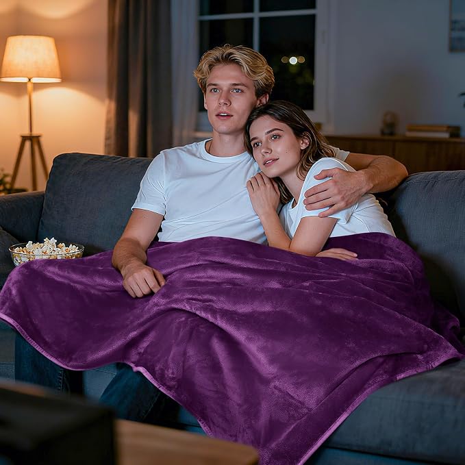 LOOBANI Waterproof Blanket for Twin Bed, Purple Throw Blanket 60" x 80" | Dog Splash Blankets for Large Dogs, Reversible Spill-Proof Couch Cover for Sofa Protection, Movie Nights, Camping, Noise Free