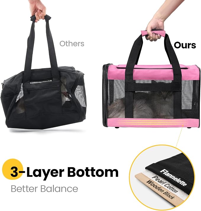 Conlun Dog Carrier Soft Sided, Large Cat Carrier with Inner Safety Leash, Pet Transport Carrier for Large Cats and Medium Dogs up to 20 Lbs, Collapsible Travel Puppy Carrier Bag -Pink L