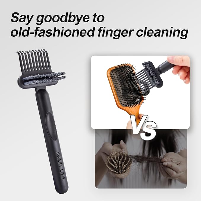 Hair Brush Comb Cleaning Tool Comb,2-in-1 Hair Brush Cleaner Tool, Portable Remover Rake for Removing Hair Dust, Home and Salon Use (Black)