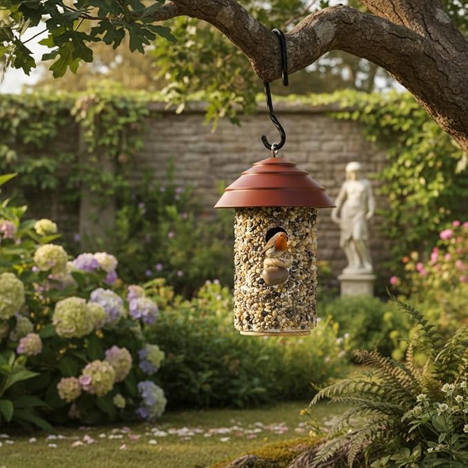 Fortress Bird House for Outside Clearance, Pebble Stone HDPE Roof Bird House for Outdoor, Heavy Duty Stone, Hanging Birdhouse for Outside, Wren House 10 Year Lasting (Red)