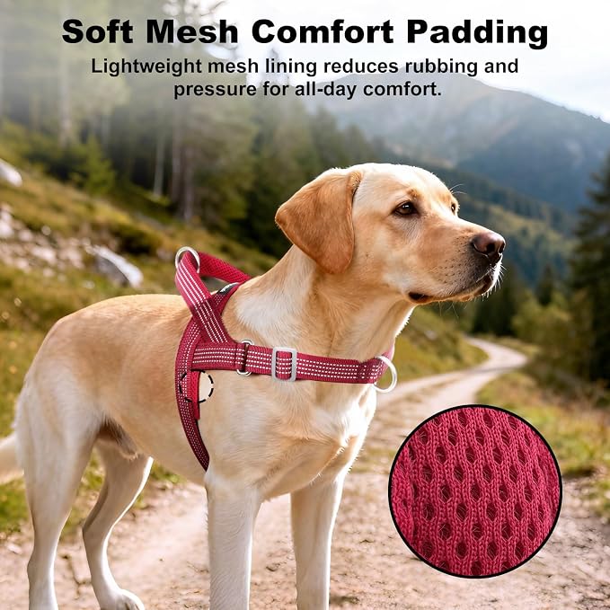No Pull Dog Harness with Handle, Adjustable Soft Mesh Padded Vest | Reflective Walking Harness with Front Clip for Small Medium Large Dogs, Quick Fit No Escape for Training, Red, XS