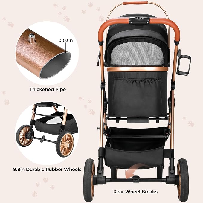 MAMIZO Pet Stroller for Medium Dogs Up to 44 lbs with Detachable Carrier | All-Terrain 3-in-1 Dog Stroller for Senior Dogs & Cats with Rubber Wheels, One-Click Folding, Storage Basket & Cup Holder