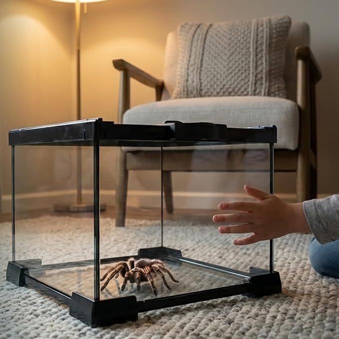 Small Glass Reptile Enclosure: 8x8x6 Full View Tarantula Enclosure | Lockable Sliding Screen Top Glass Terrarium - Insects Breeding Box Small Amphibians Cage for Leopard Gecko Hermit Crab